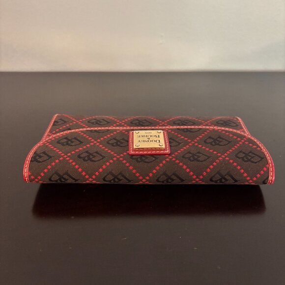 Dooney & Bourke Gretta Black & Red Signature Continental Checkbook Wallet - Picture 4 of 9